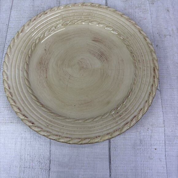 Roscher BELLINI CREAM Embossed Rope Ring Earthenware Lunch Salad Plates Set 3 - Picture 4 of 15